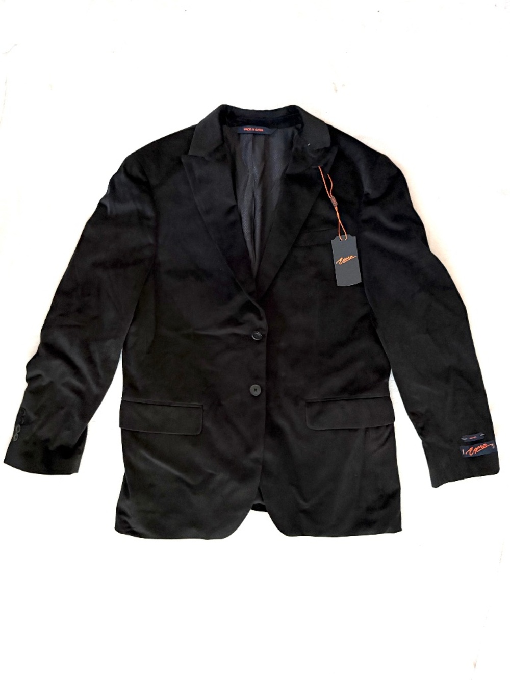 NWT Egara Men's Blazer Velvet 2 Button Notch Lapel, Black, Size 40 Short